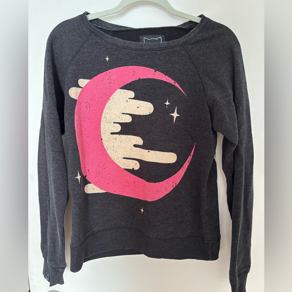Brand Drop Dead Women's Dark Gray Graphic Moon Sweatshirt Size Small Medium